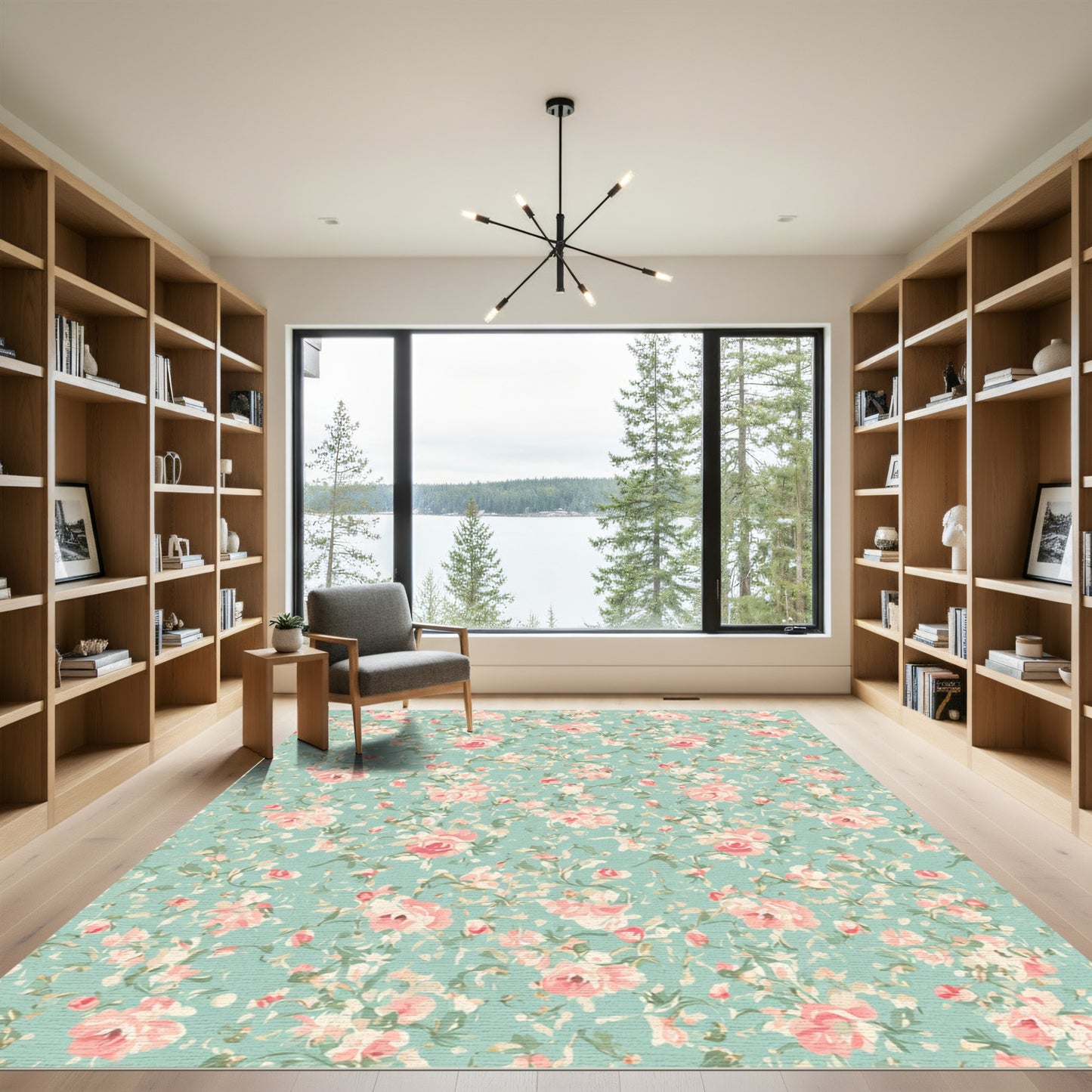 Whimsical Pink Rose Garden Floral Rug