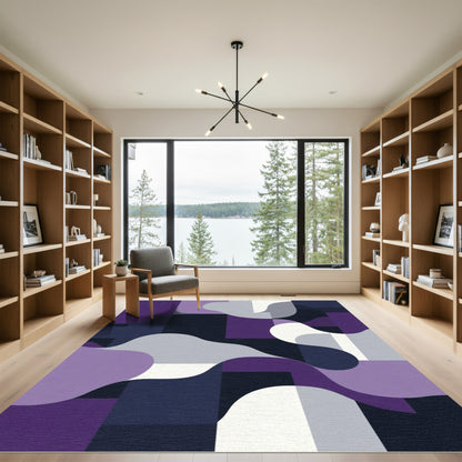 Purple Navy Abstract Waves Rug