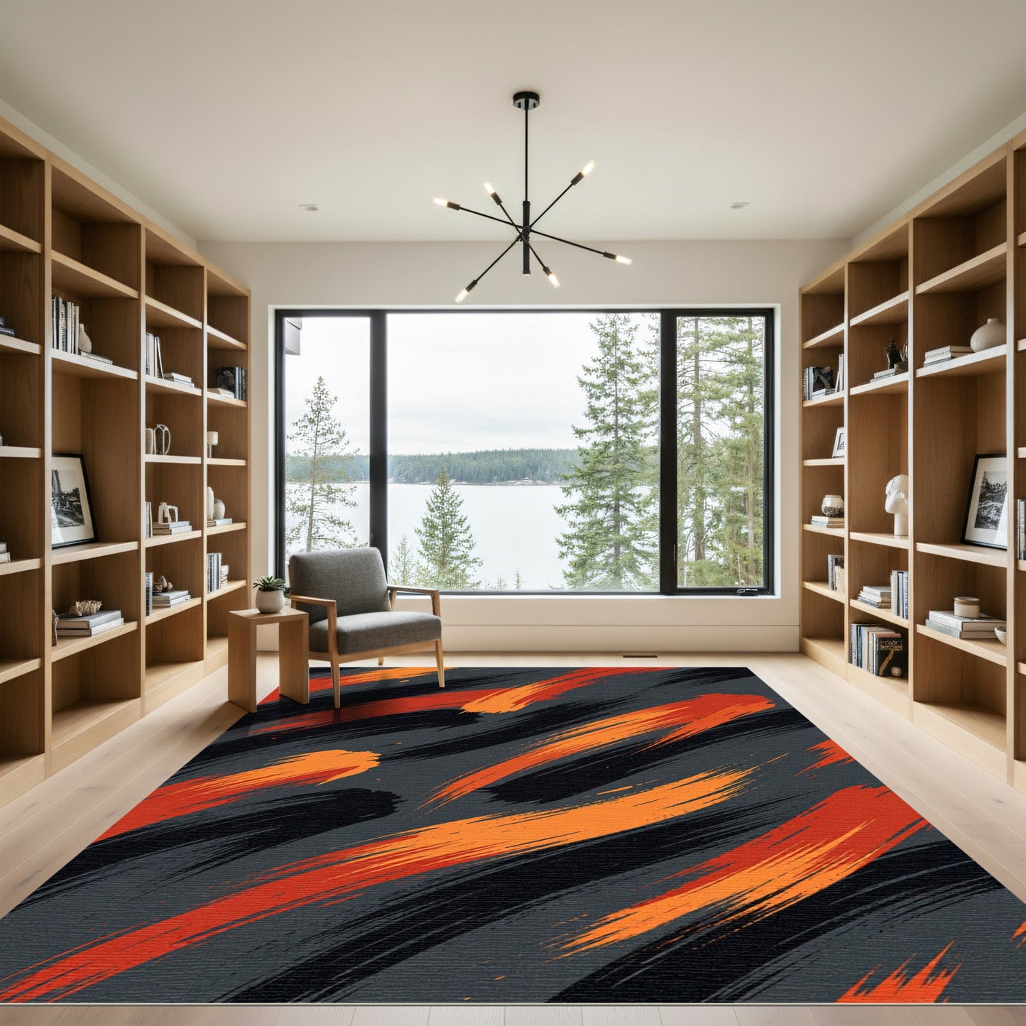 Bold Red Orange Brush Stroke Rug