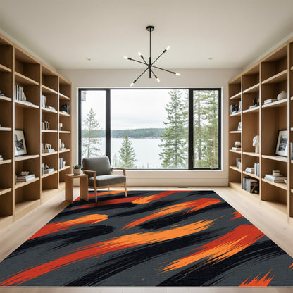 Bold Red Orange Brush Stroke Rug