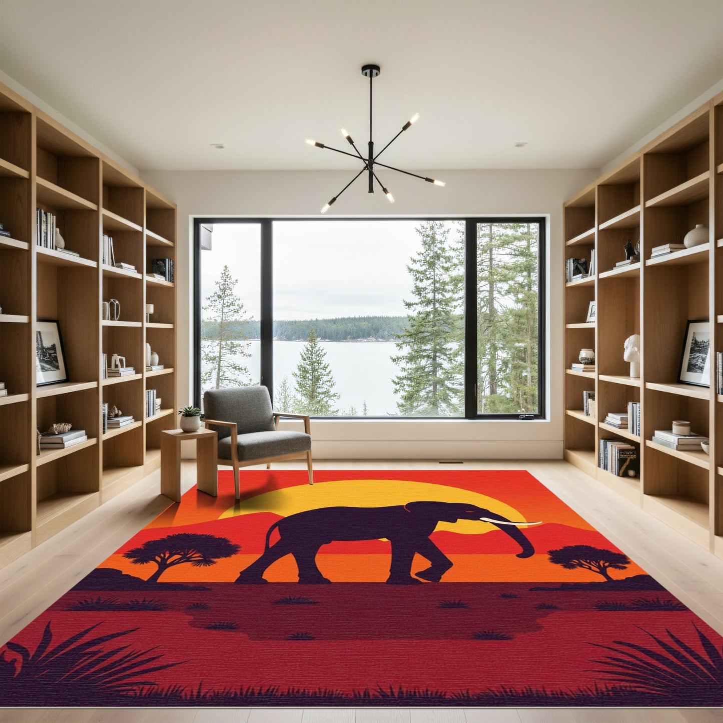 Sunset Elephant African Savannah Rug