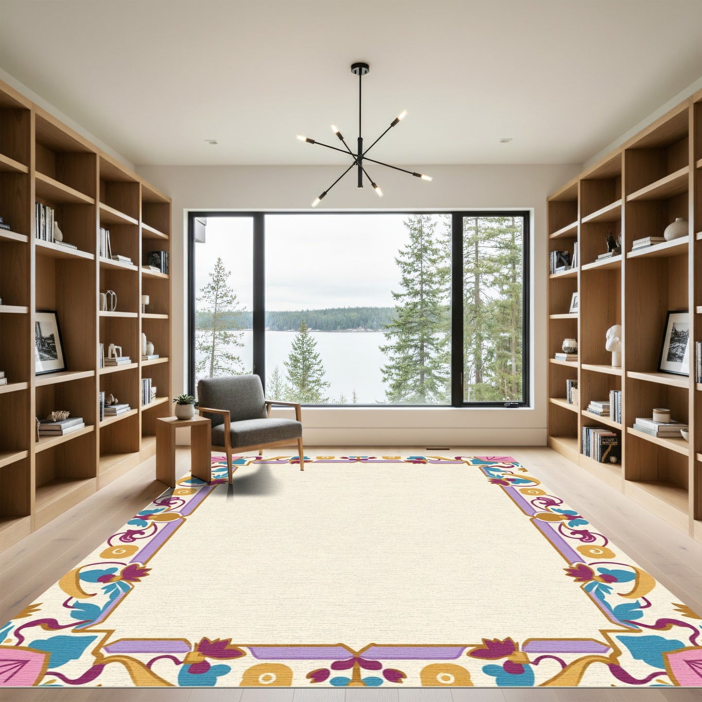 Regal Purple Gold Floral Border Rug