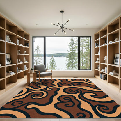 Brown Swirls Organic Waves Rug