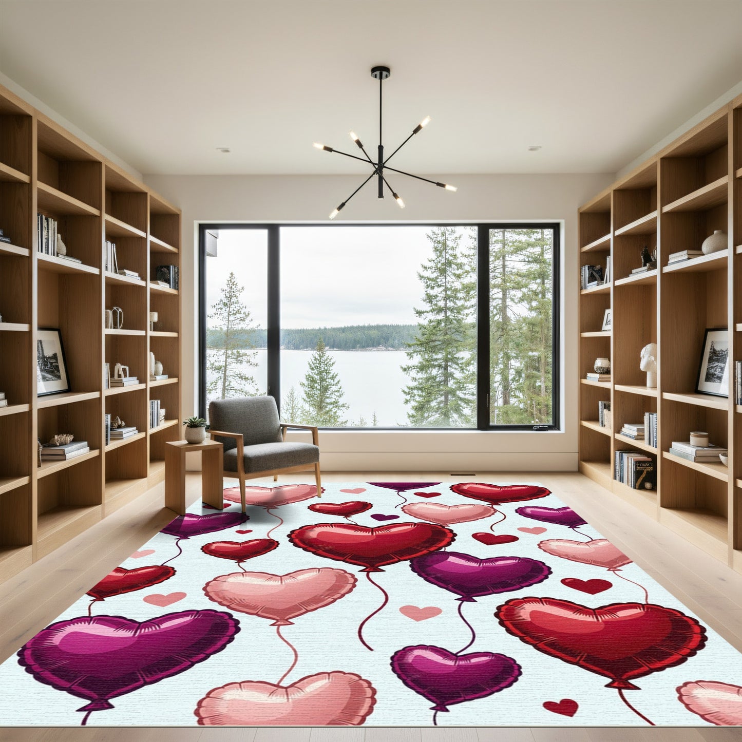 Love Heart Balloons In Crimson Pink Rug
