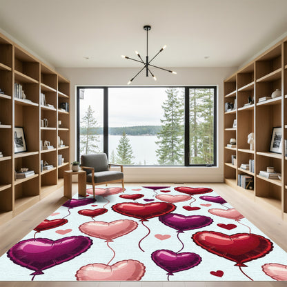 Love Heart Balloons In Crimson Pink Rug