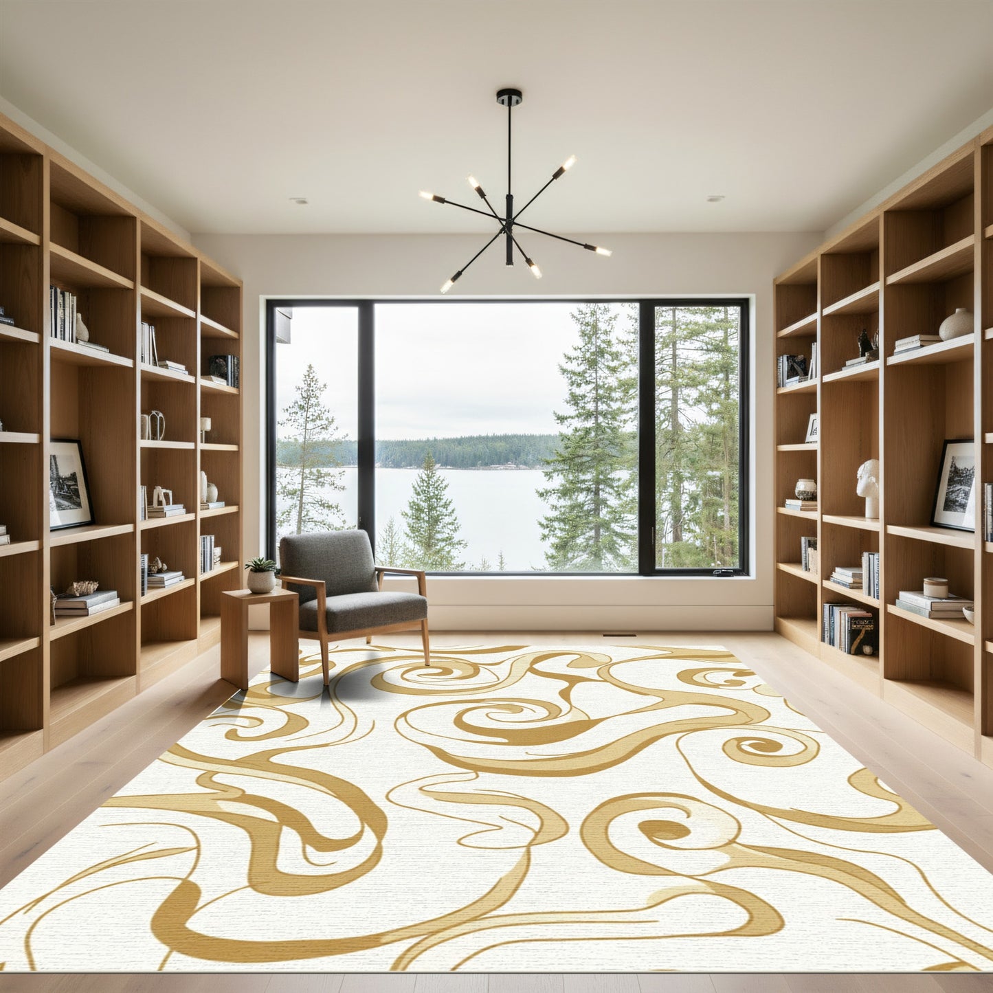 Golden Swirl Abstract Flow Rug