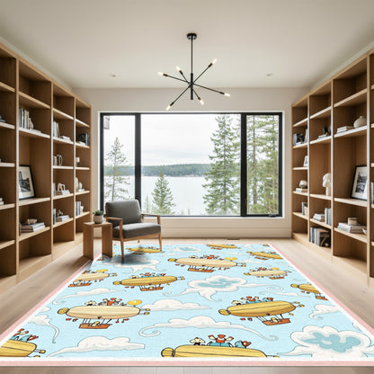 Playful Yellow Airship Cloudscape Rug