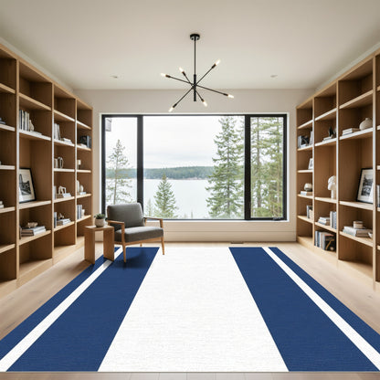 Navy White Bold Stripe Rug