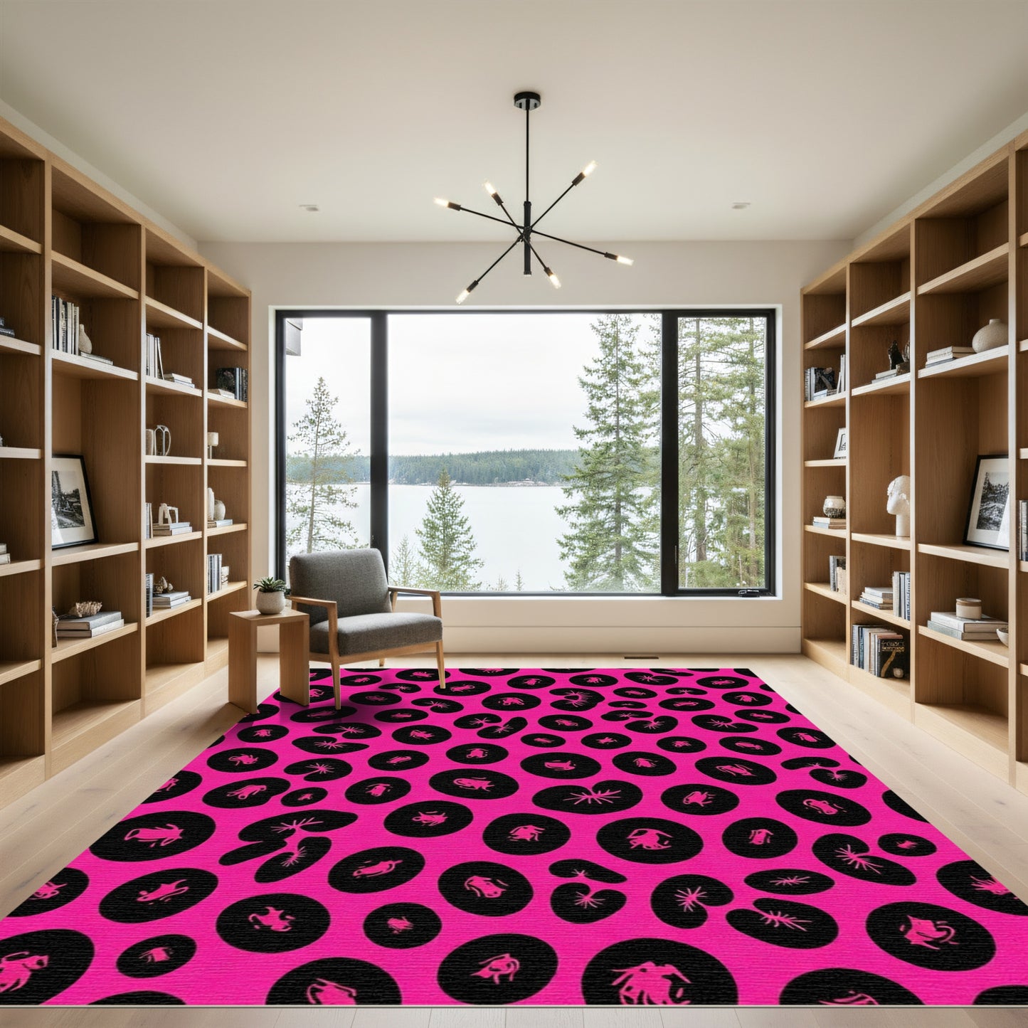 Bright Pink Black Organic Shape Rug