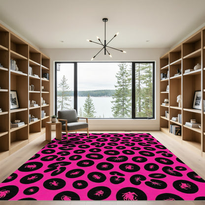 Bright Pink Black Organic Shape Rug
