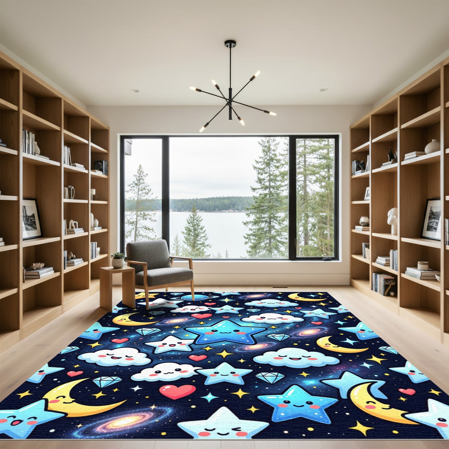 Cute Celestial Galaxy Star and Moon Rug