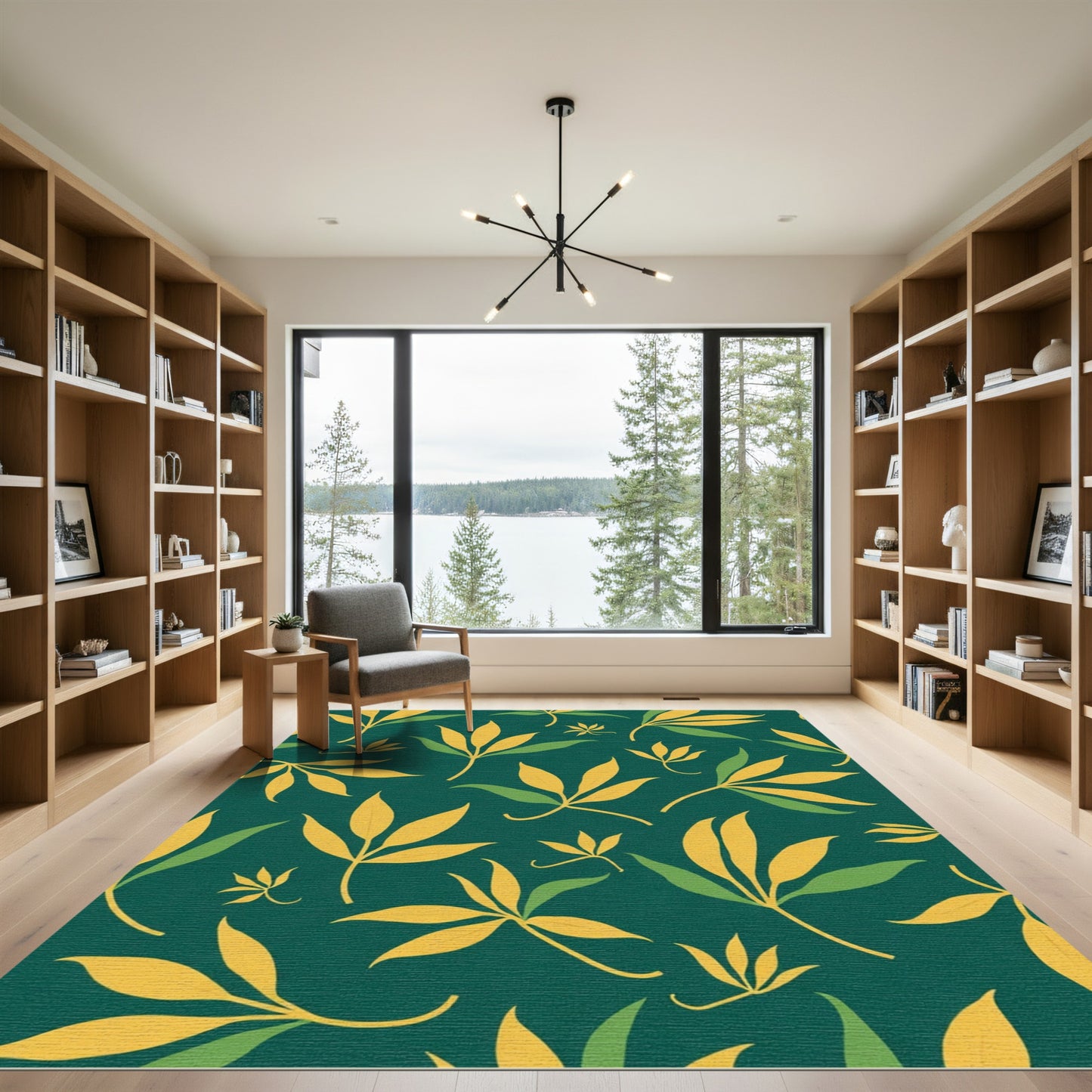 Emerald Green Yellow Leafy Foliage Rug