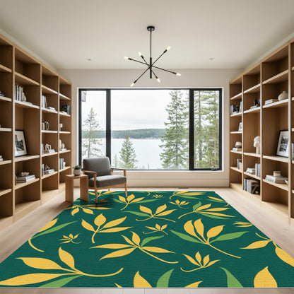 Emerald Green Yellow Leafy Foliage Rug