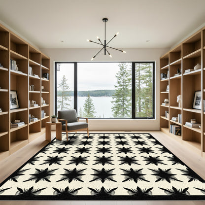 Black Starburst Geometric Cream Rug