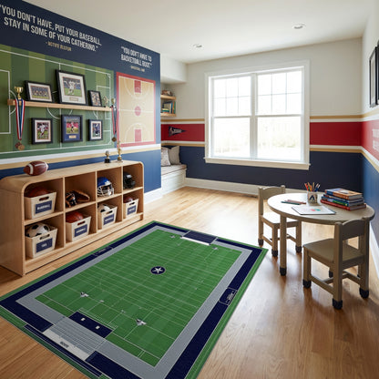 Green Navy Star Football Field Rug