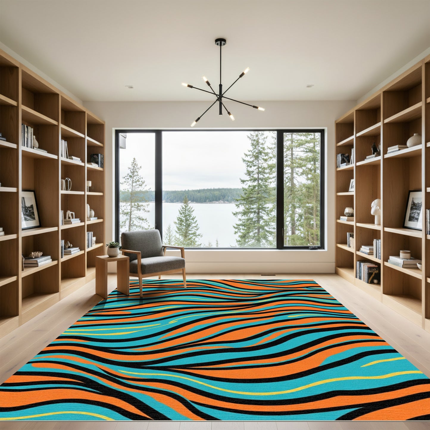 Bold Orange Teal Wavy Stripe Rug