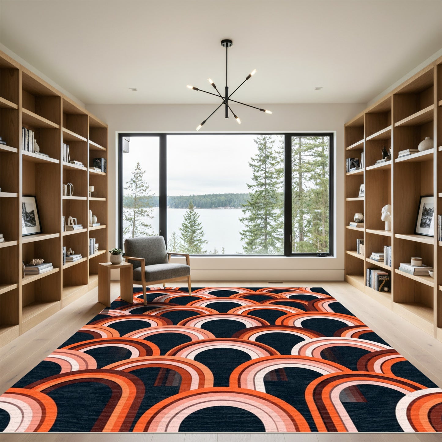 Retro Orange Arch Rainbow Array Rug
