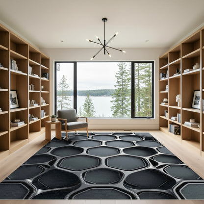 Modern Metallic Silver Geometric Honeycomb Rug