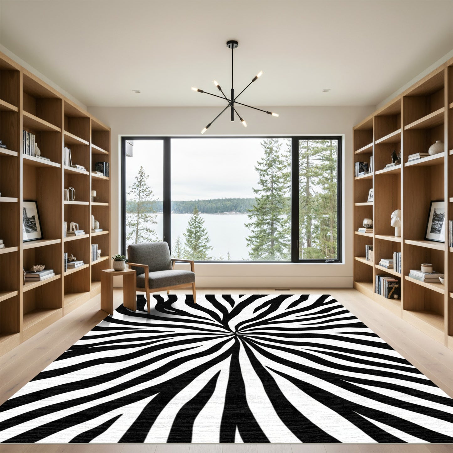 Black White Burst Zebra Stripe Rug