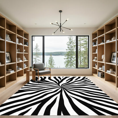 Black White Burst Zebra Stripe Rug