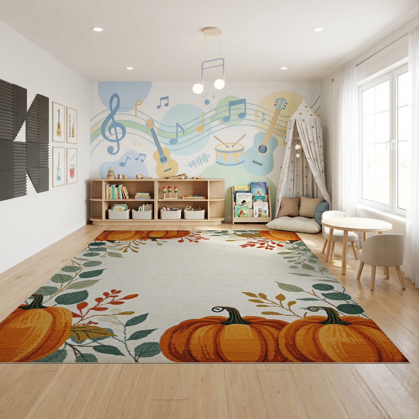 Autumn Orange Pumpkins Foliage Border Rug