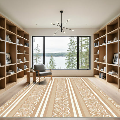 Neutral Beige Textured Vertical Stripe Rug