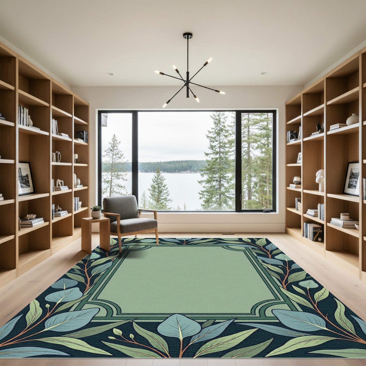 Eucalyptus Leaf Border Green Rug