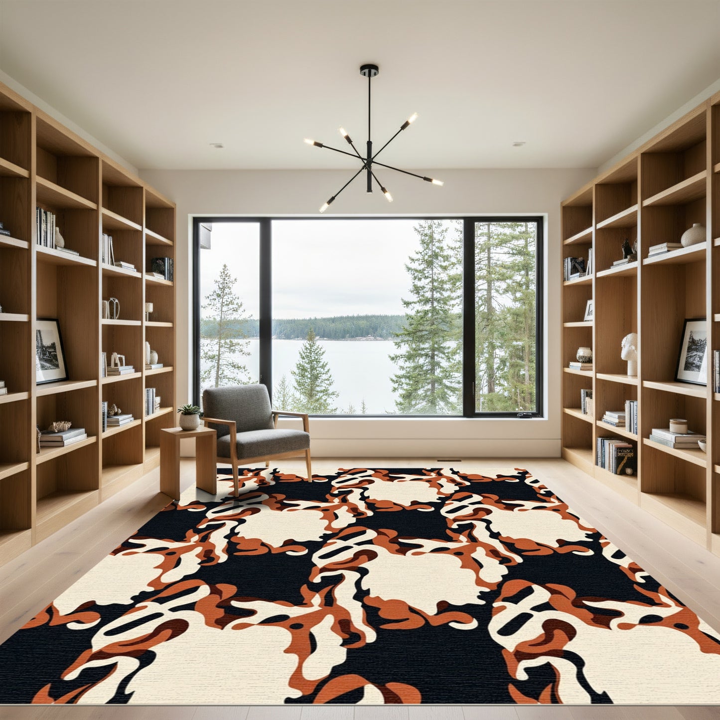 Abstract Terracotta Black Cream Forms Rug