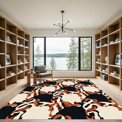 Abstract Terracotta Black Cream Forms Rug
