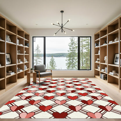 Red Pink Heart Lattice Rug