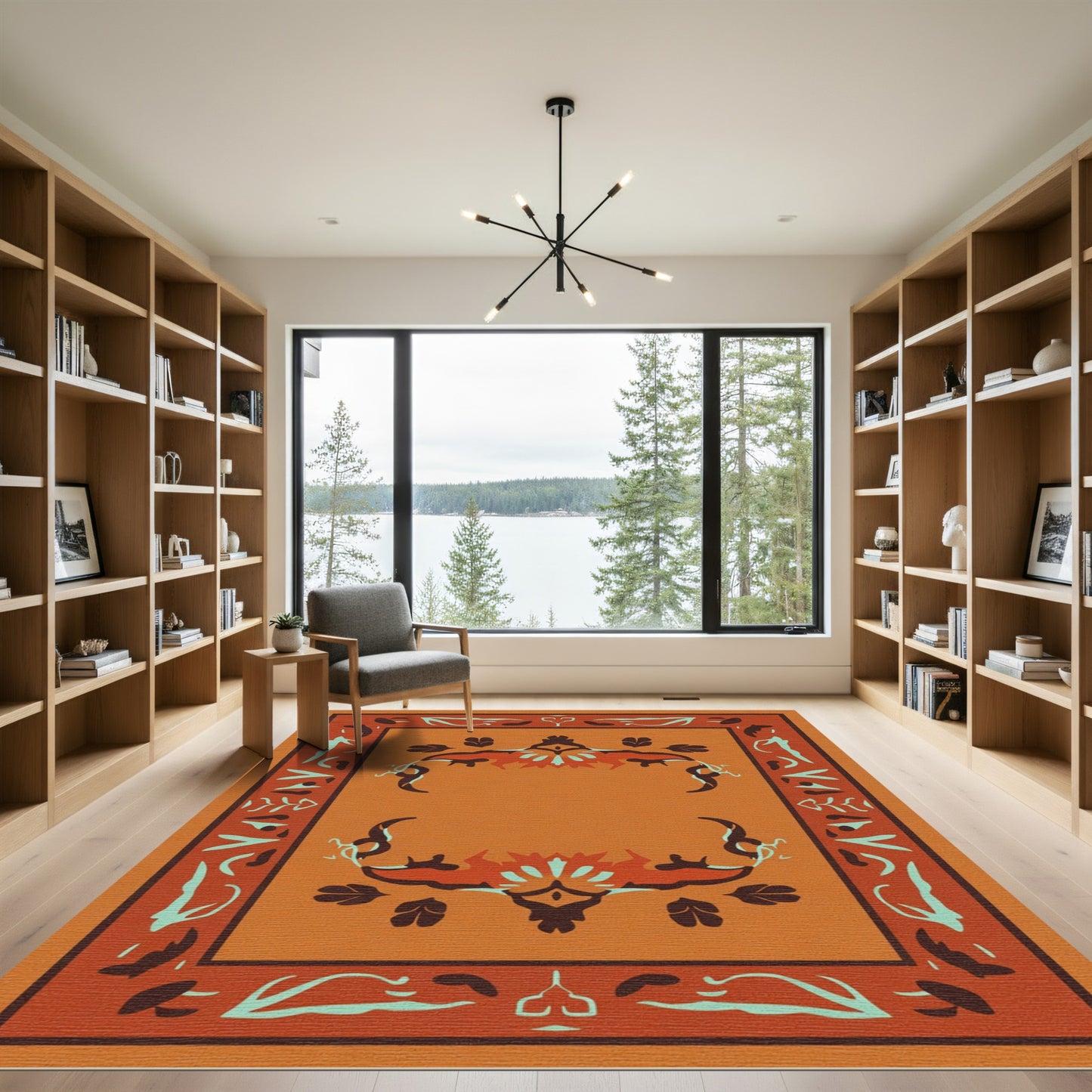 Amber Terracotta Floral Frame Rug