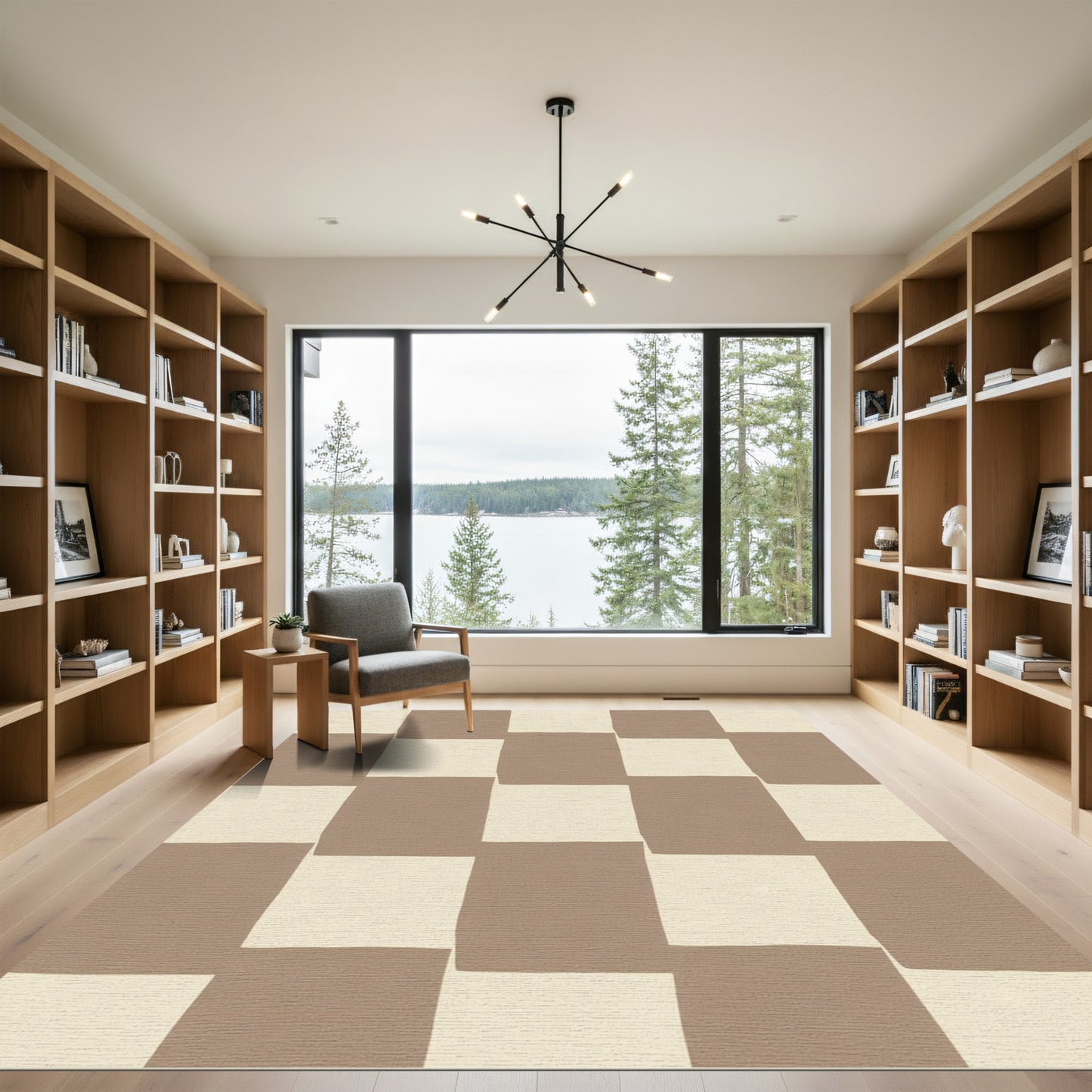 Chic Beige Checkerboard Squares Rug