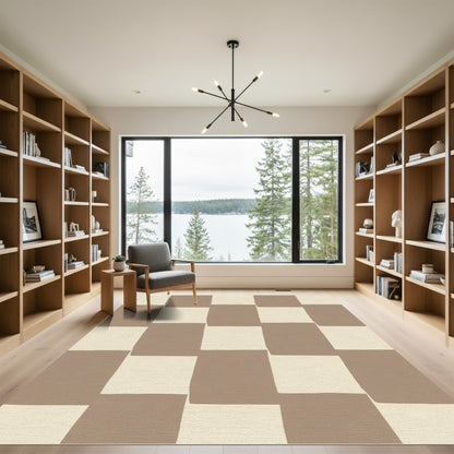 Chic Beige Checkerboard Squares Rug