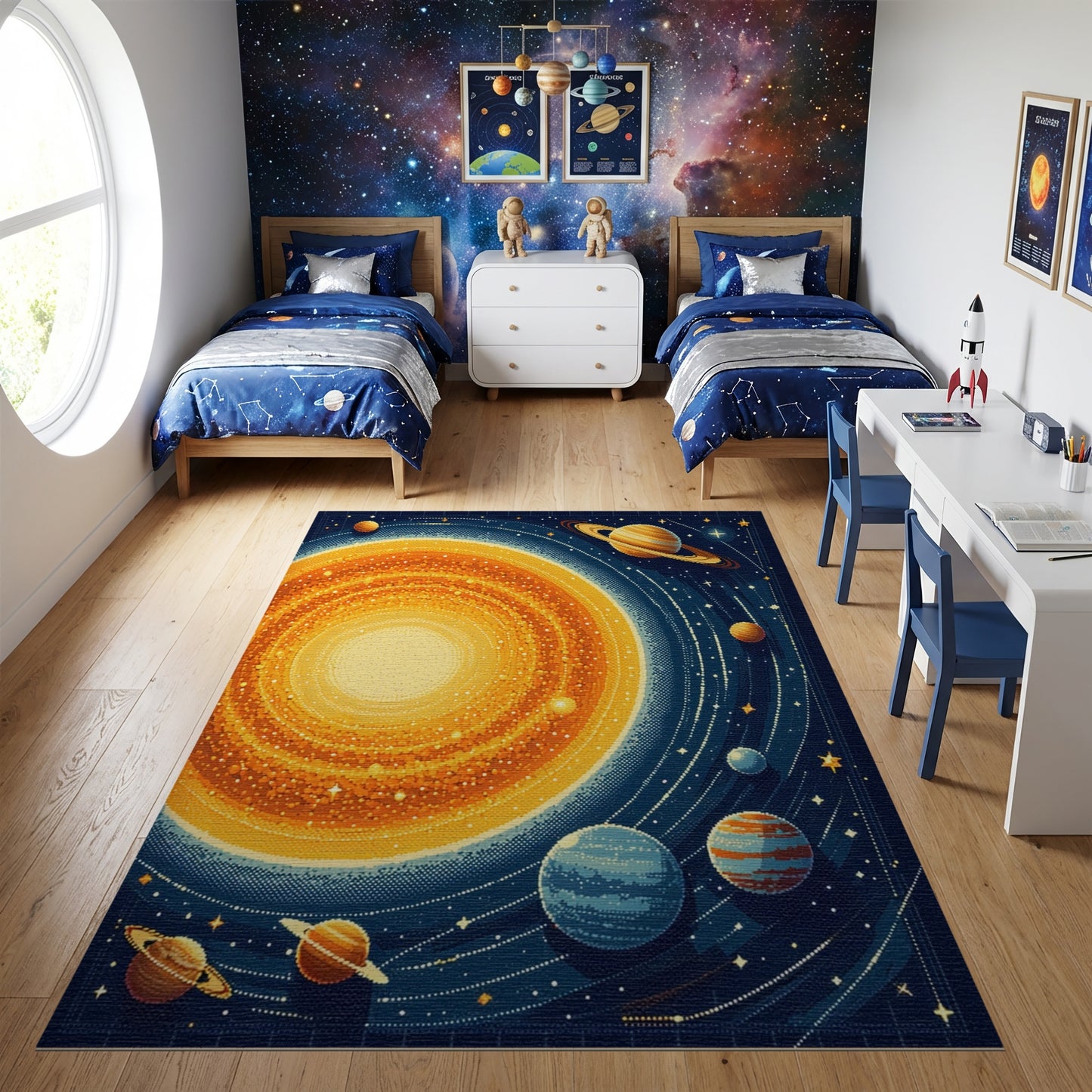 Retro Cosmic Solar System Rug