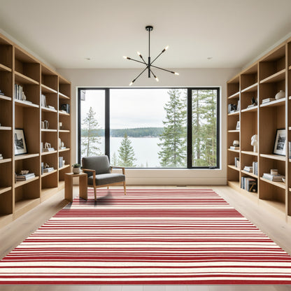Hand-Drawn Red Stripe Cream Rug