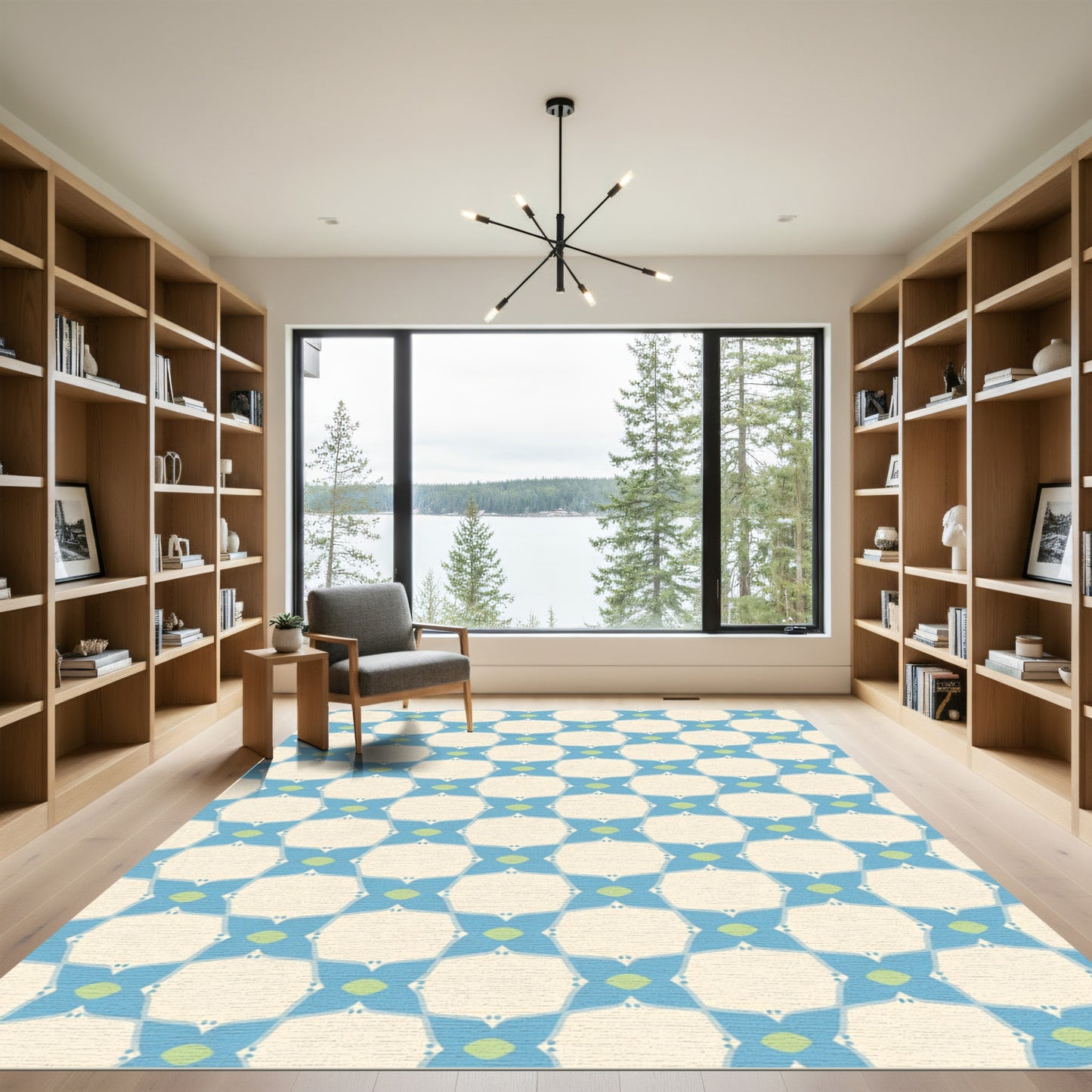 Aqua Blue Geometric Lattice Rug