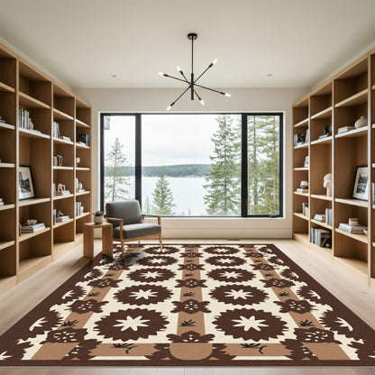 Brown Starburst Floral Stripes Rug