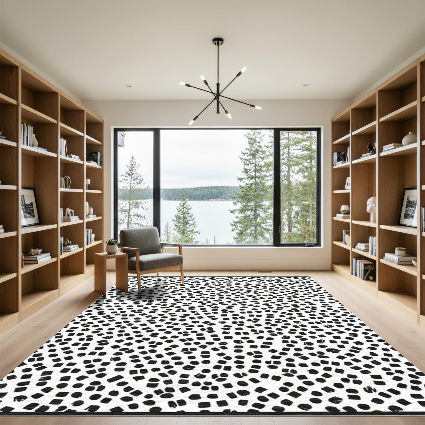 Abstract Black White Dotted Square Rug
