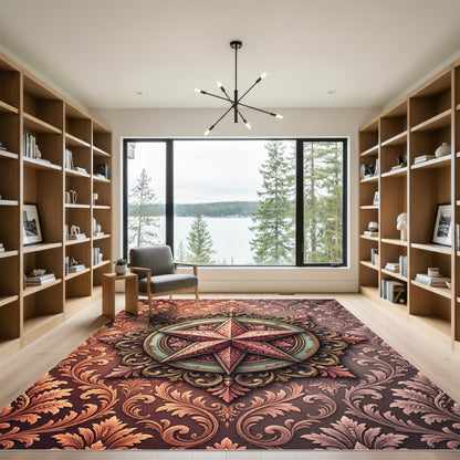 Crimson Starburst Medallion Baroque Rug
