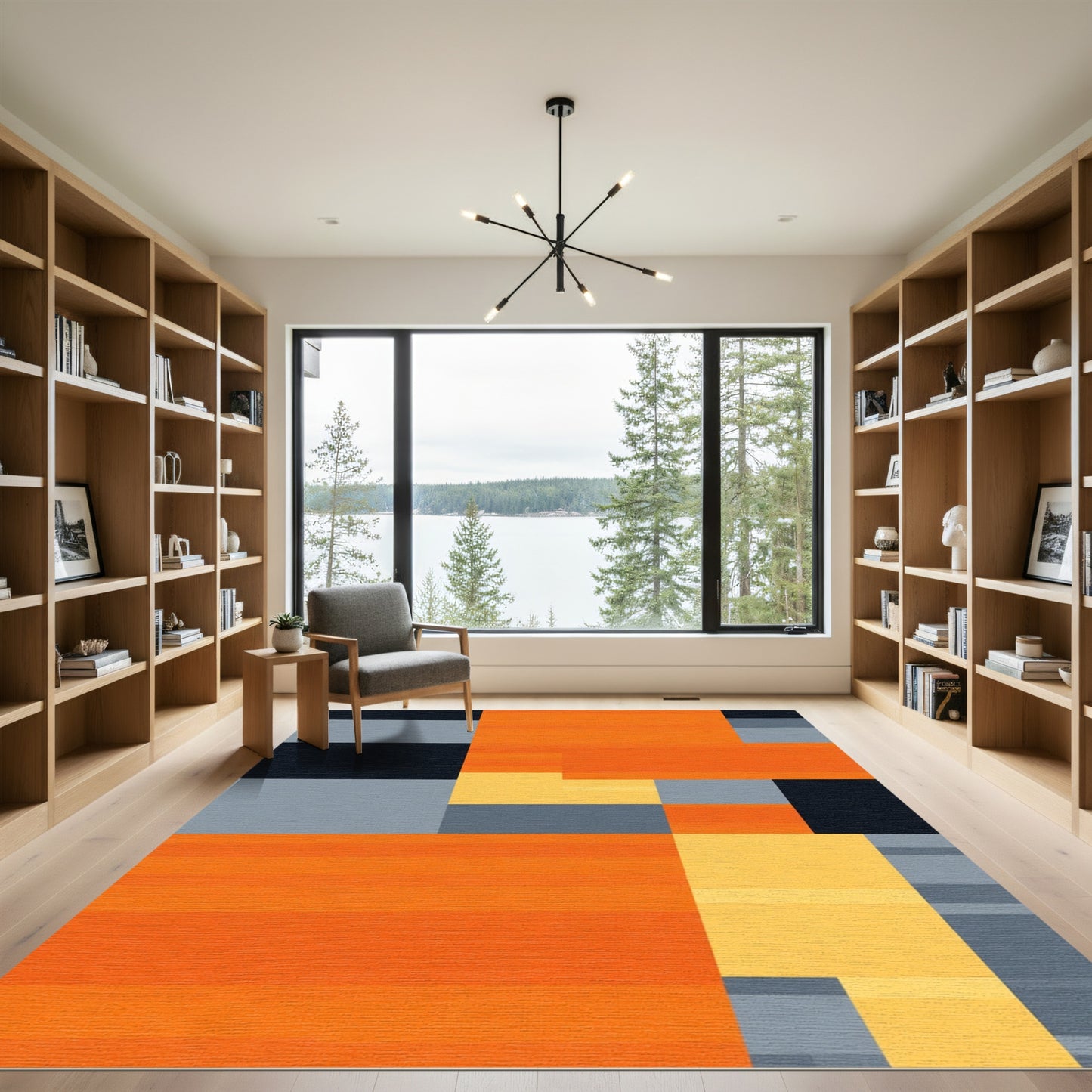 Bold Orange Black Geometric Blocks Rug