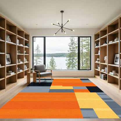Bold Orange Black Geometric Blocks Rug