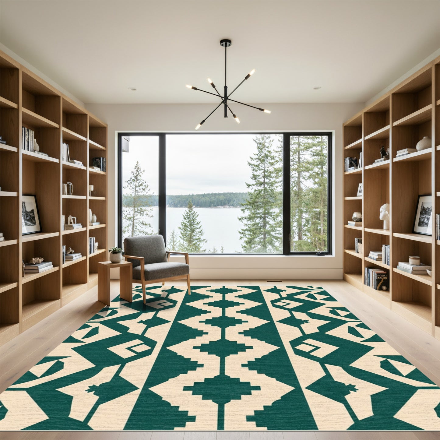 Deep Teal Diamond Tribal Stripe Rug