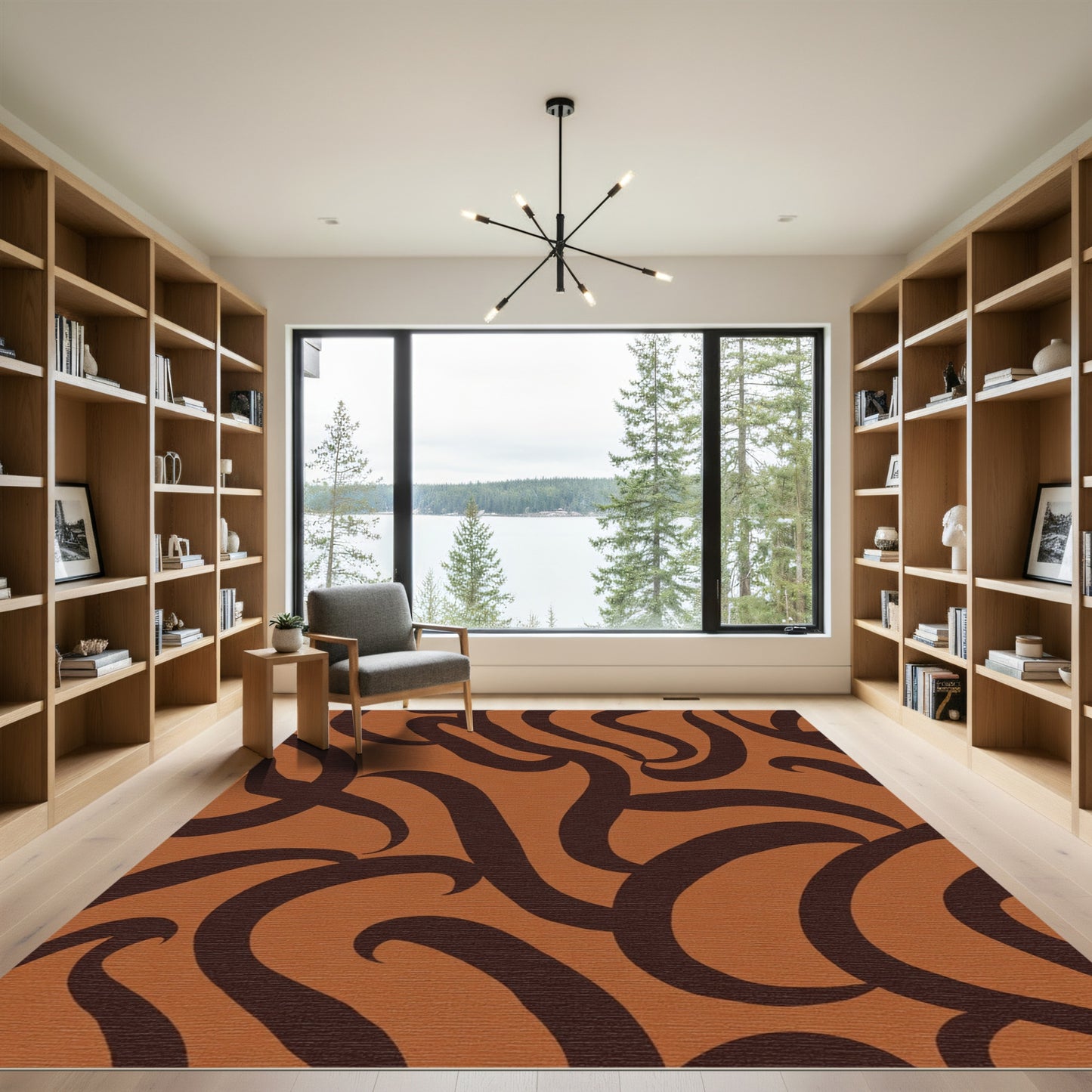 Earthy Brown Abstract Swirl Rug
