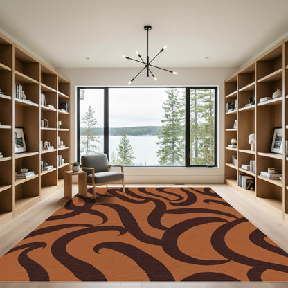 Earthy Brown Abstract Swirl Rug