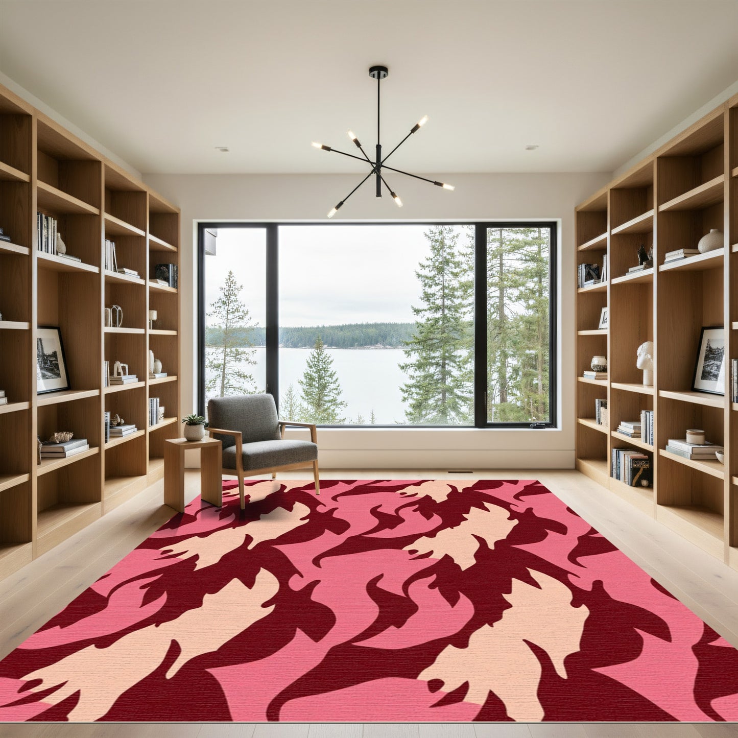 Crimson Pink Abstract Flame Composition Rug