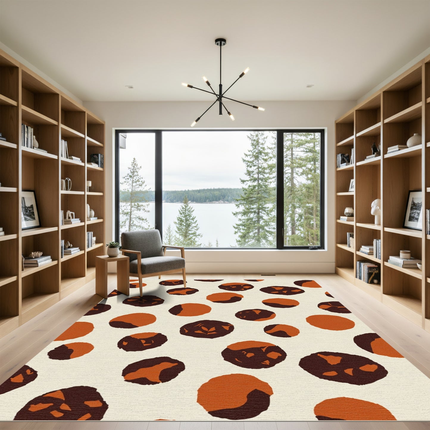 Rust Ochre Abstract Polka Dot Rug