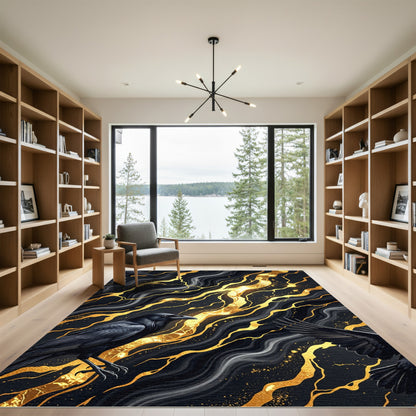 Dark Raven Gold Swirl Flow Rug