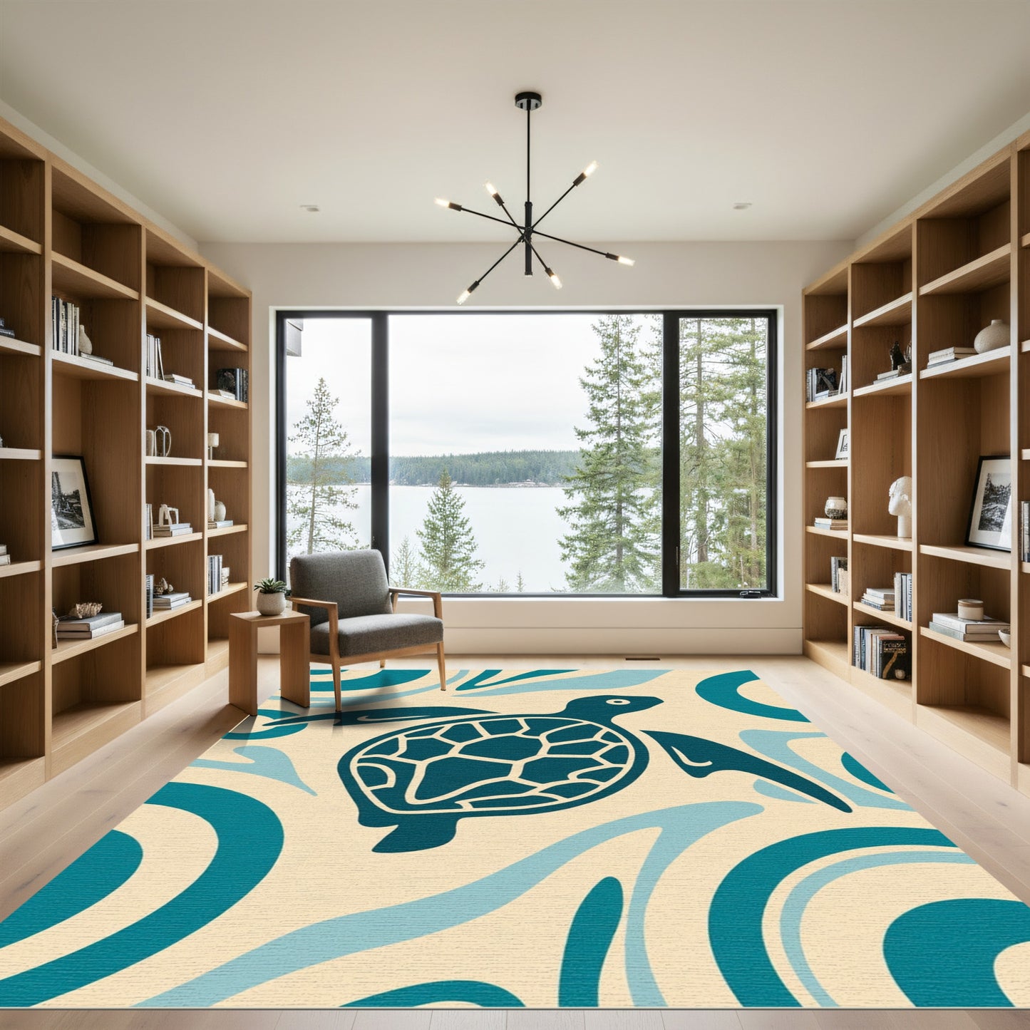 Coastal Teal Turtle Wave Rug