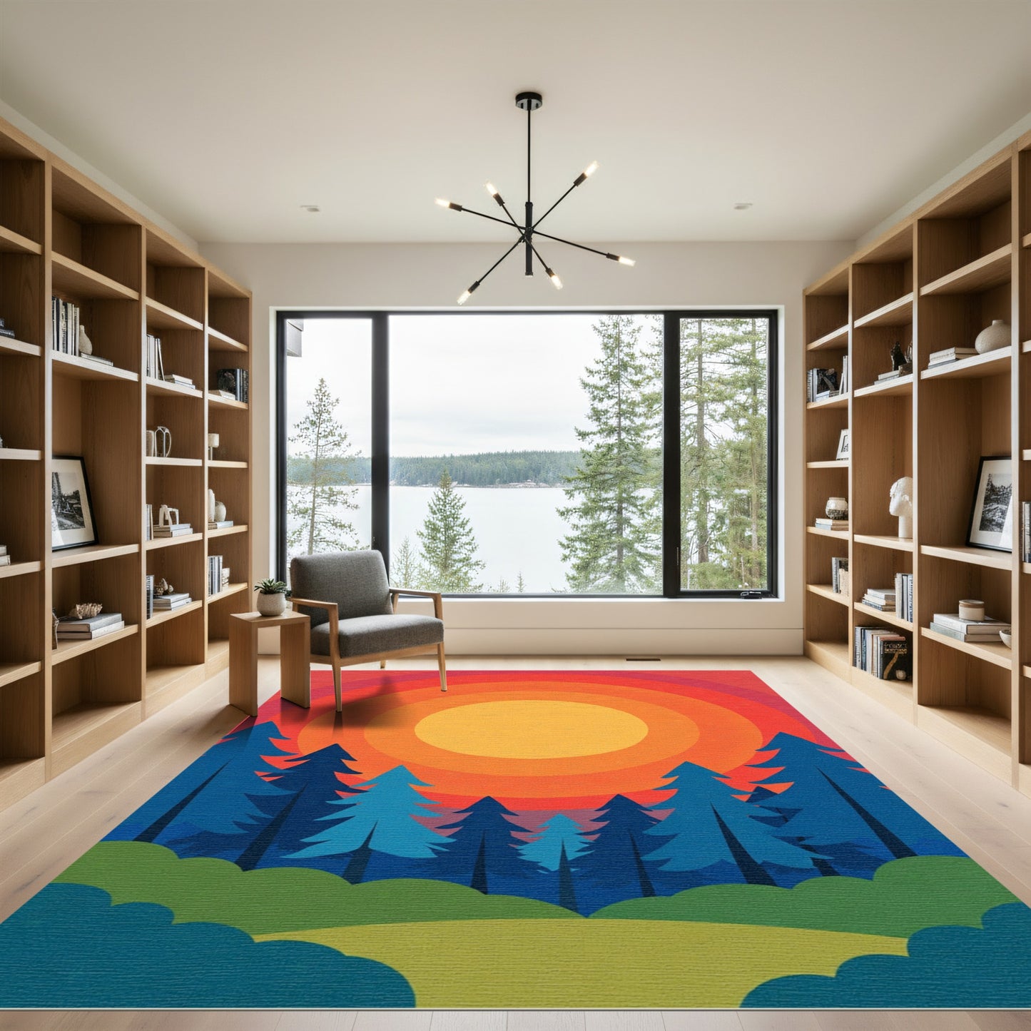 Sunset Forest Silhouette Trees Rug