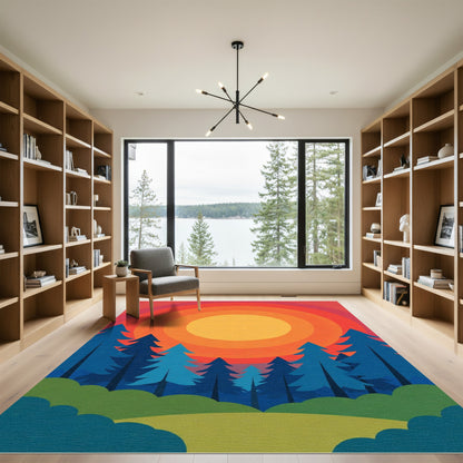 Sunset Forest Silhouette Trees Rug